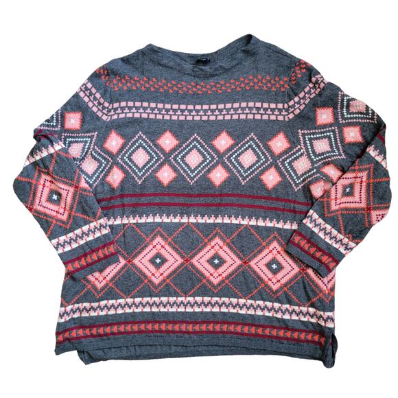 Talbots Woman Lambswool Sweater Geometric Gray Fall Plus Women 3X - Picture 2 of 10